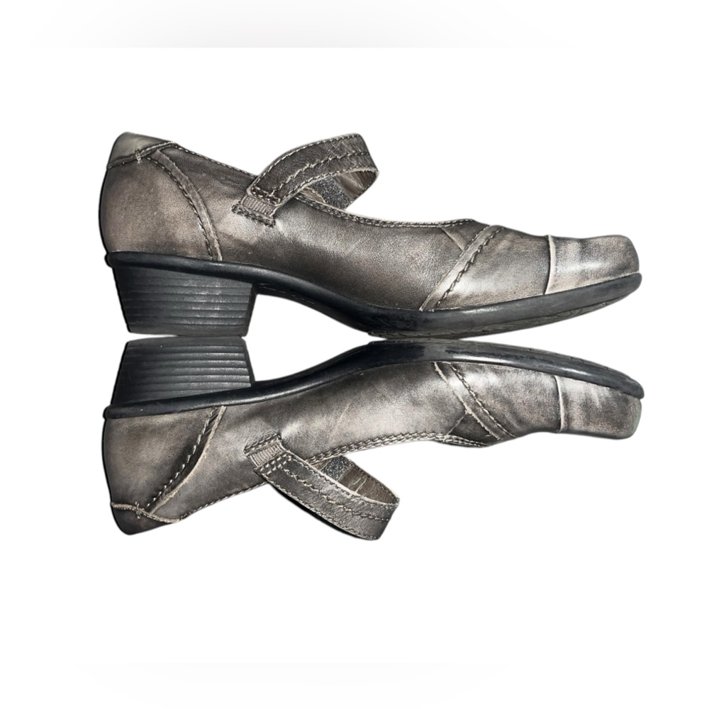 Earth Gray Clover Mary Jane Leather Shoes Size 7 B - Picture 3 of 6
